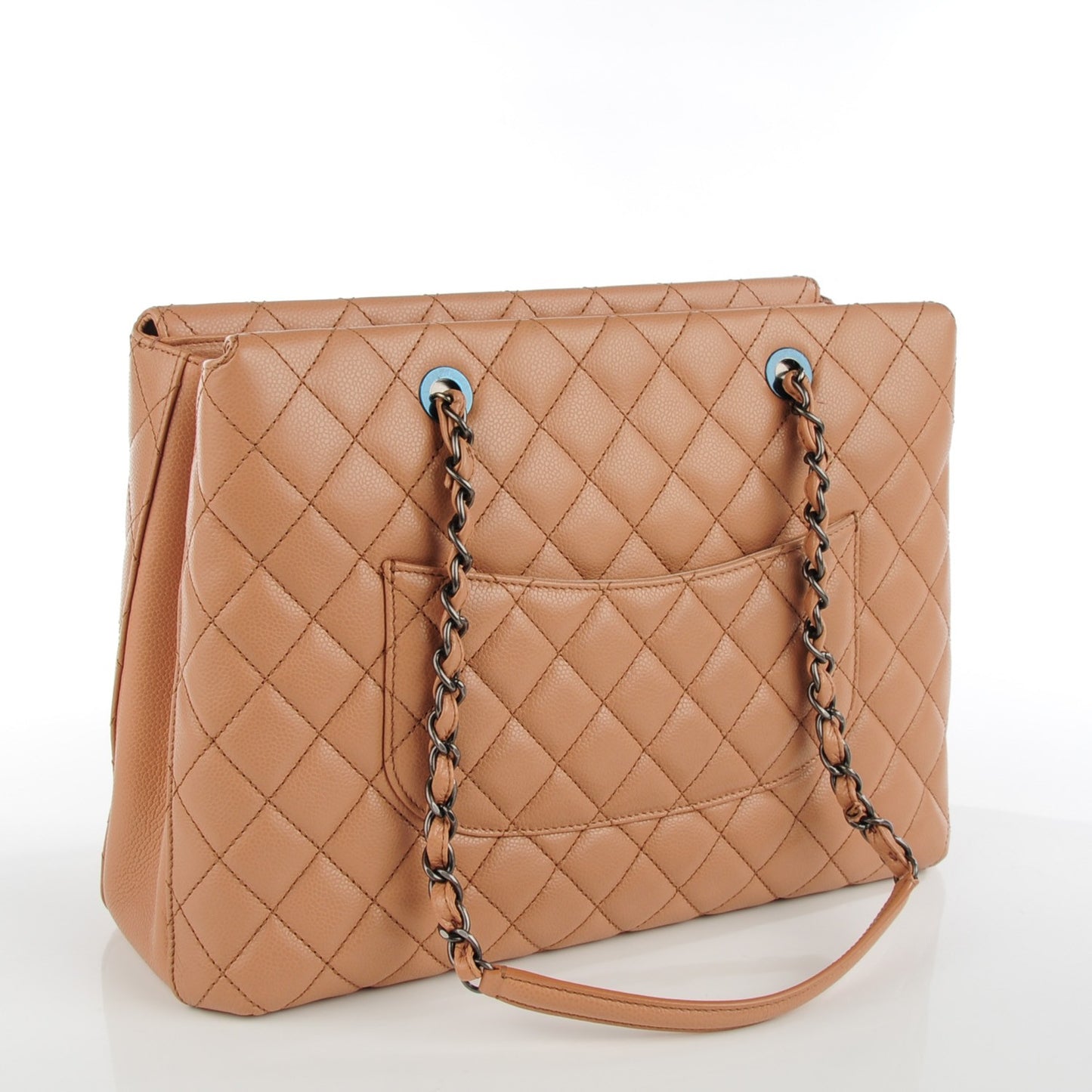Caviar Quilted Large City Shopping Tote Beige