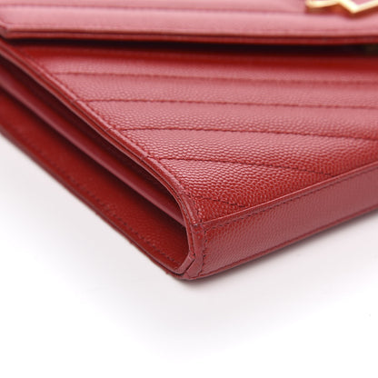 Saint Laurent Grain De Poudre Matelasse Chevron Monogram Chain Wallet Vermillion 8 of 12