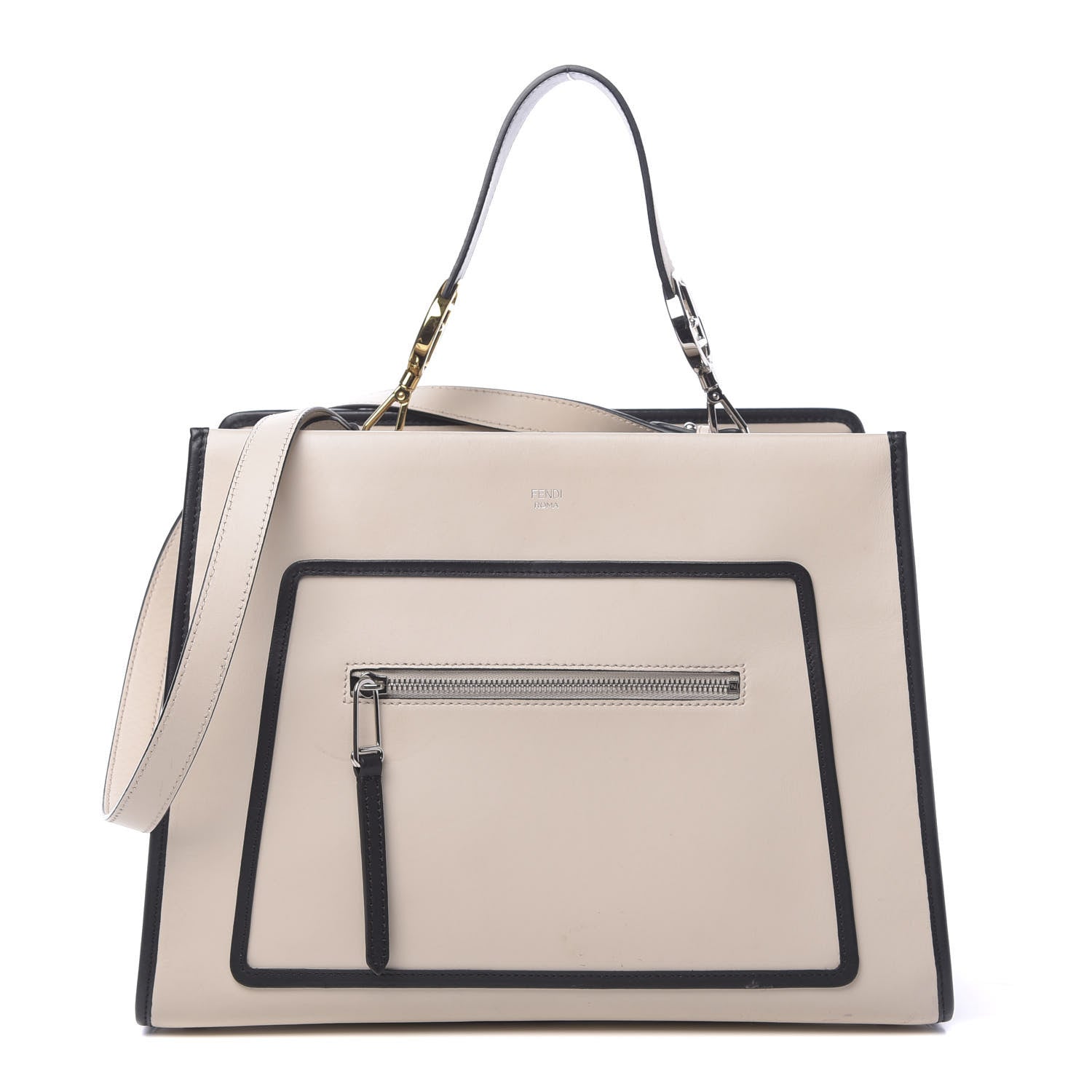 Fendi Vitello Century Opaco F is Fendi Bi-Color Regular Runaway Satchel Camelia Black 1 of 16