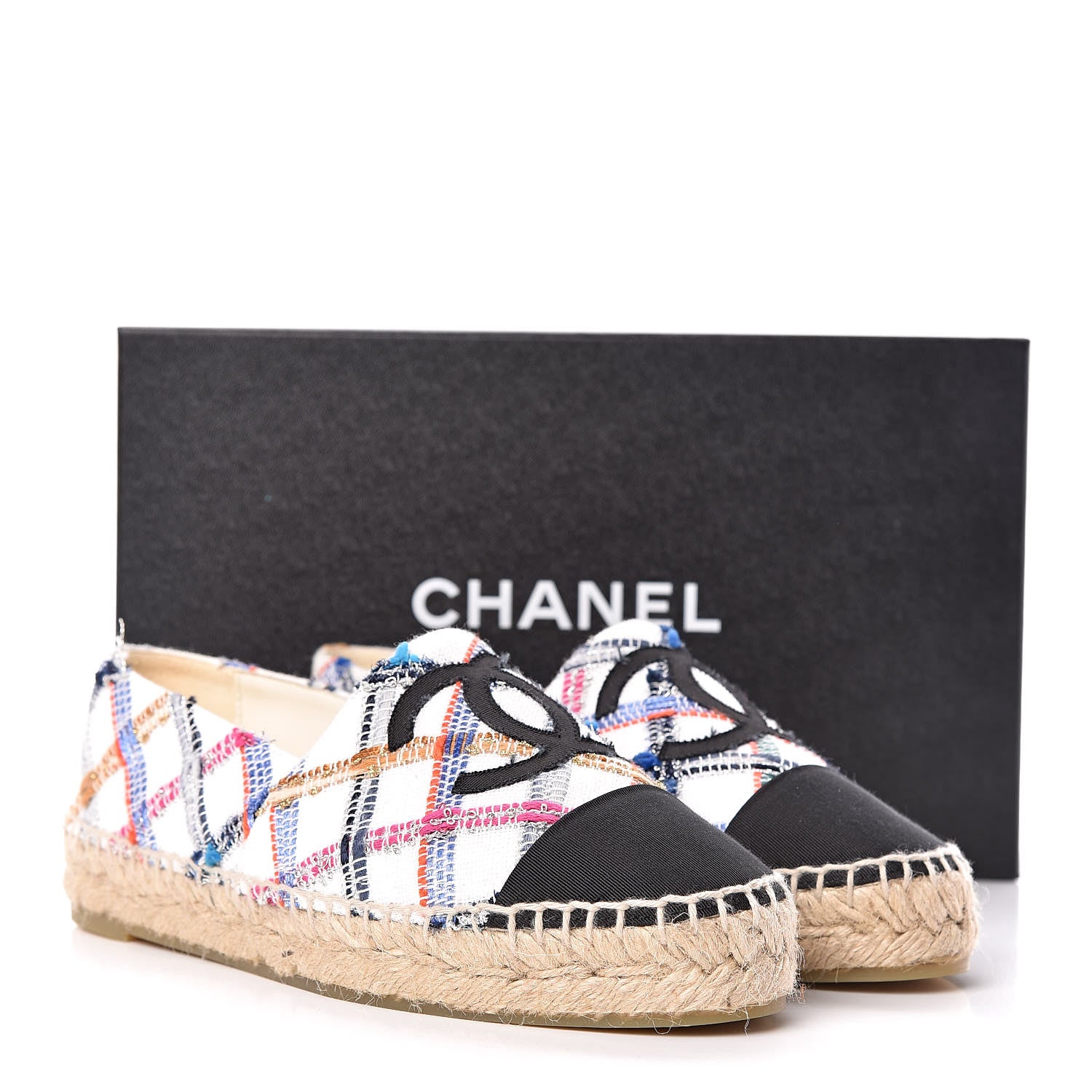 Chanel Tweed Grosgrain CC Espadrilles 36 White Blue Pink Green Black 11 of 11