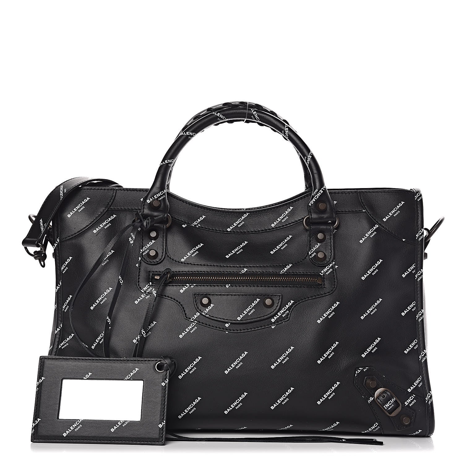 Balenciaga Veau Allover Logo Classic Hardware City Black White 1 of 10