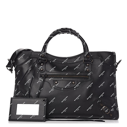 Balenciaga Veau Allover Logo Classic Hardware City Black White 1 of 10
