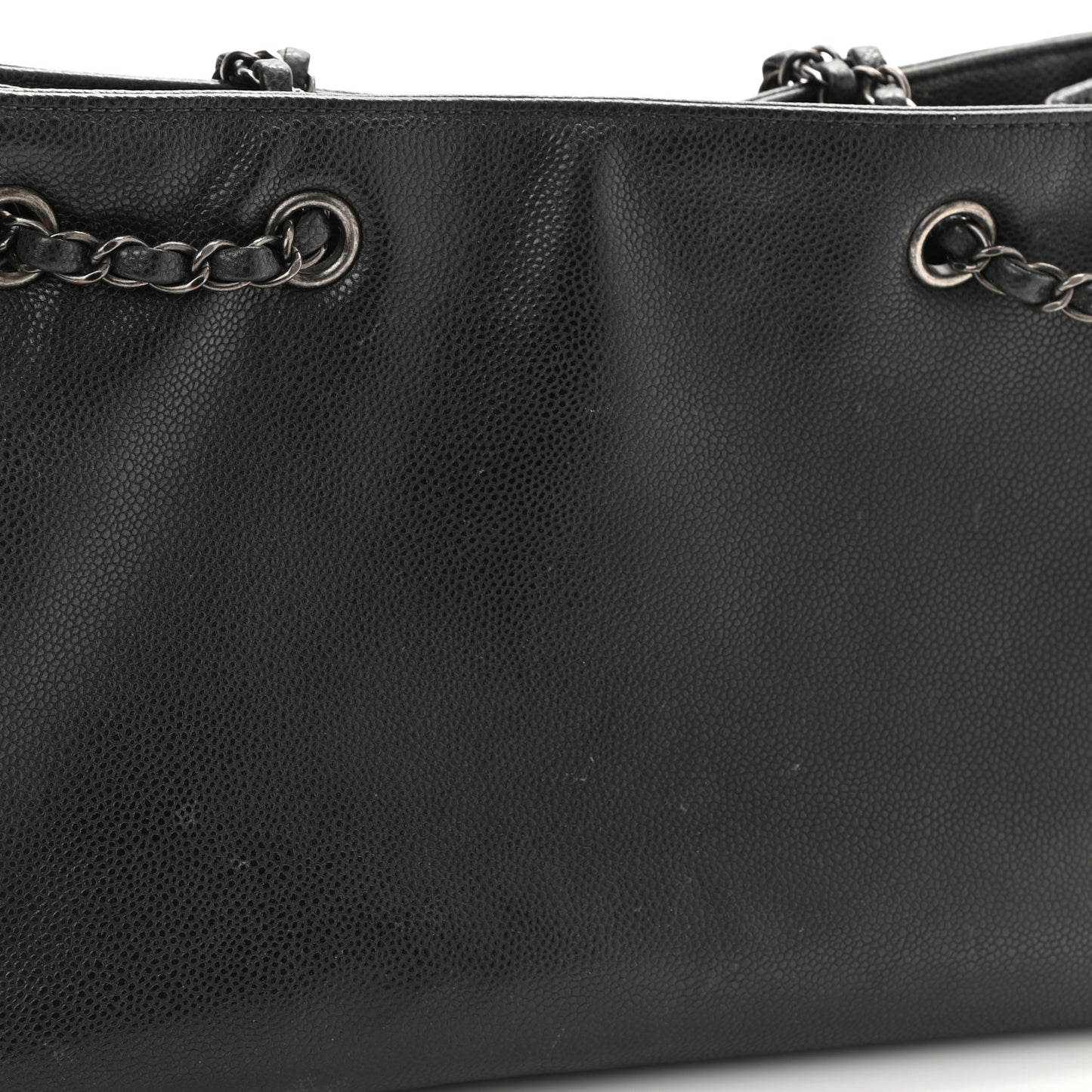 Grained Calfskin Woven Chain Medium Shopping Tote Black