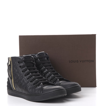 Louis Vuitton Calfskin Embossed Monogram Punchy High Top Sneakers 37.5 Black 8 of 8