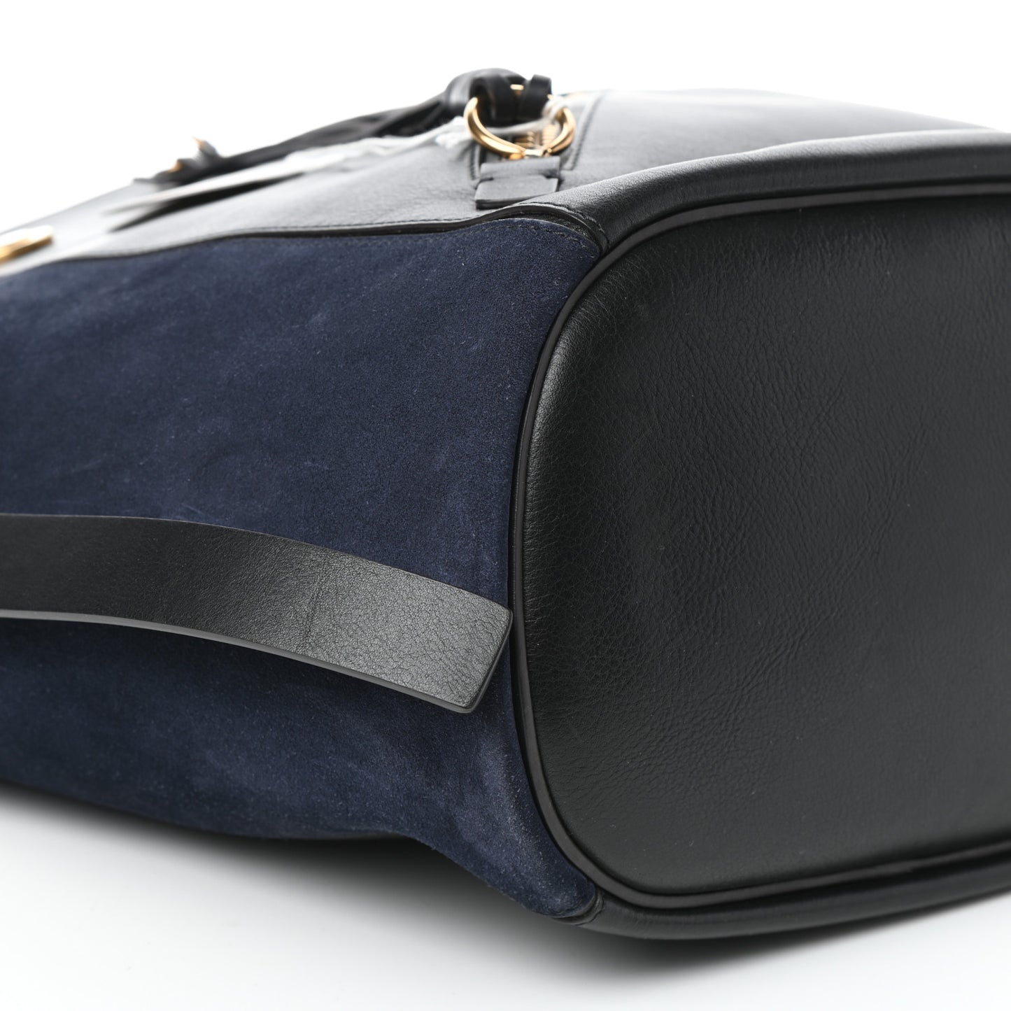 Smooth Suede Calfskin Medium Myer Double Carry Bag Black Navy