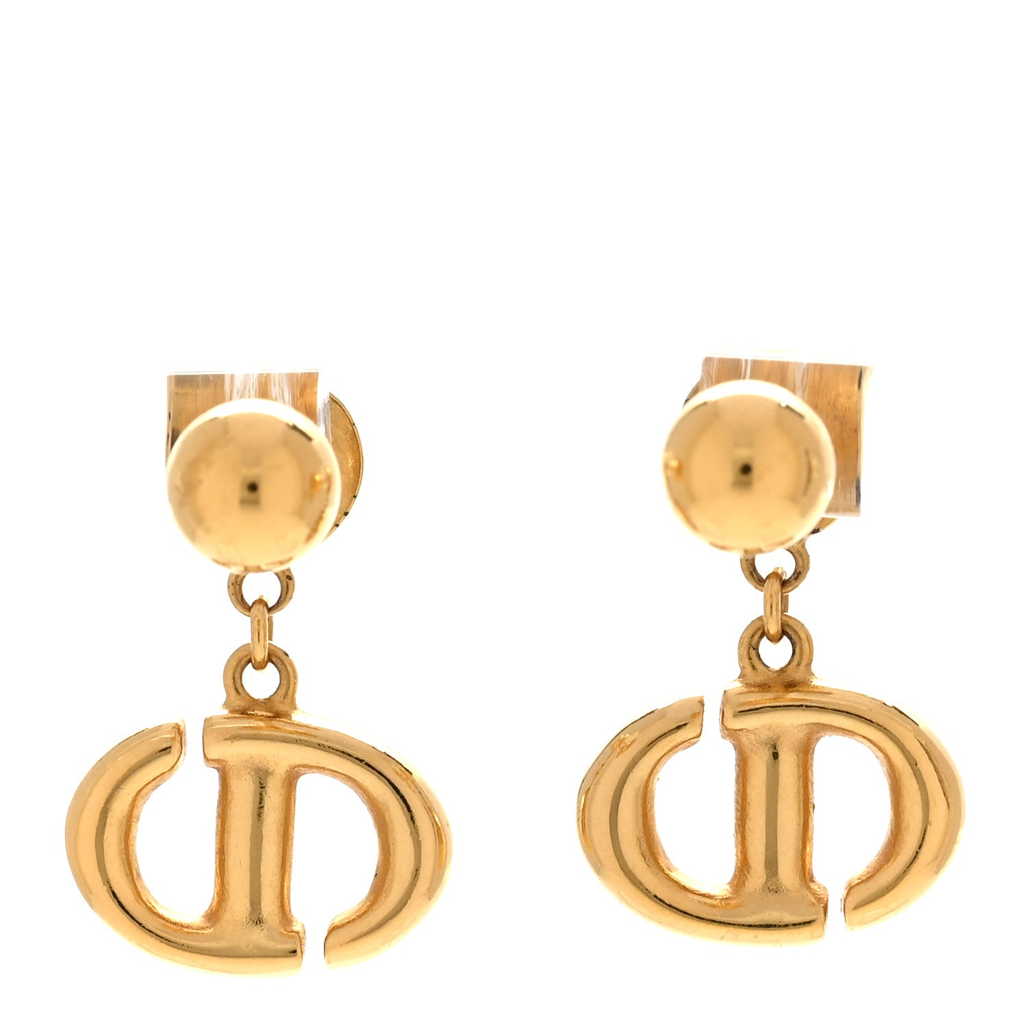 Christian Dior Metal CD Navy Earrings Gold 1 of 4