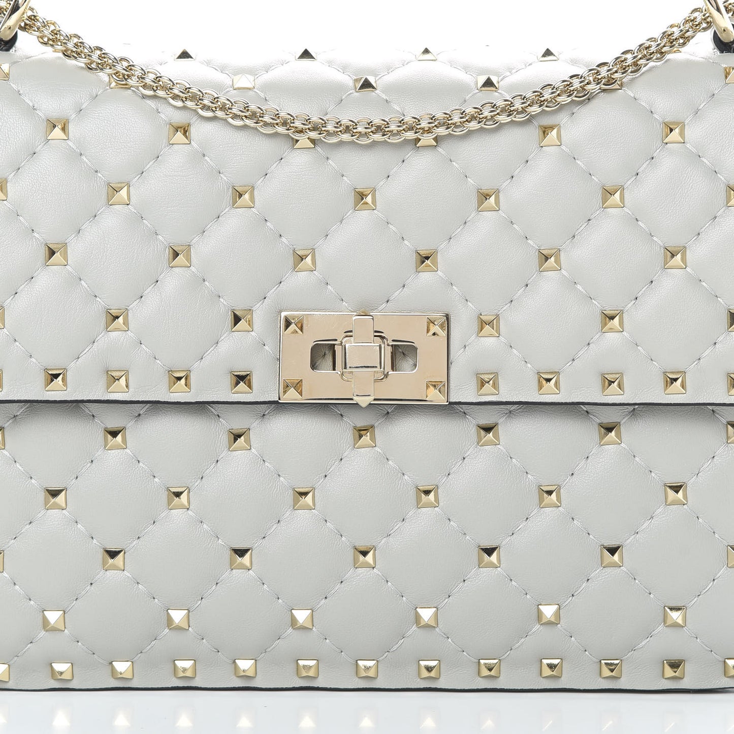 Nappa Medium Rockstud Spike Shoulder Bag Opal Grey
