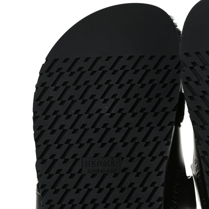 Hermes Calfskin Woolskin Womens Chypre Sandals 36 Black 9 of 12