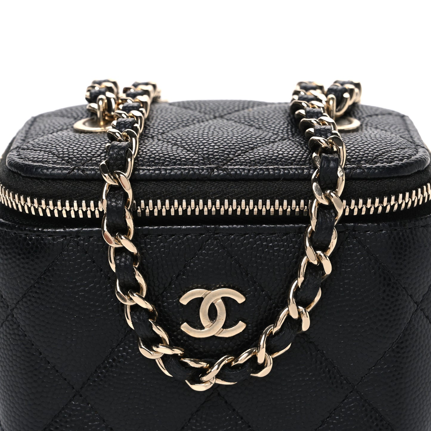 Caviar Quilted Mini Vanity Case With Chain Black