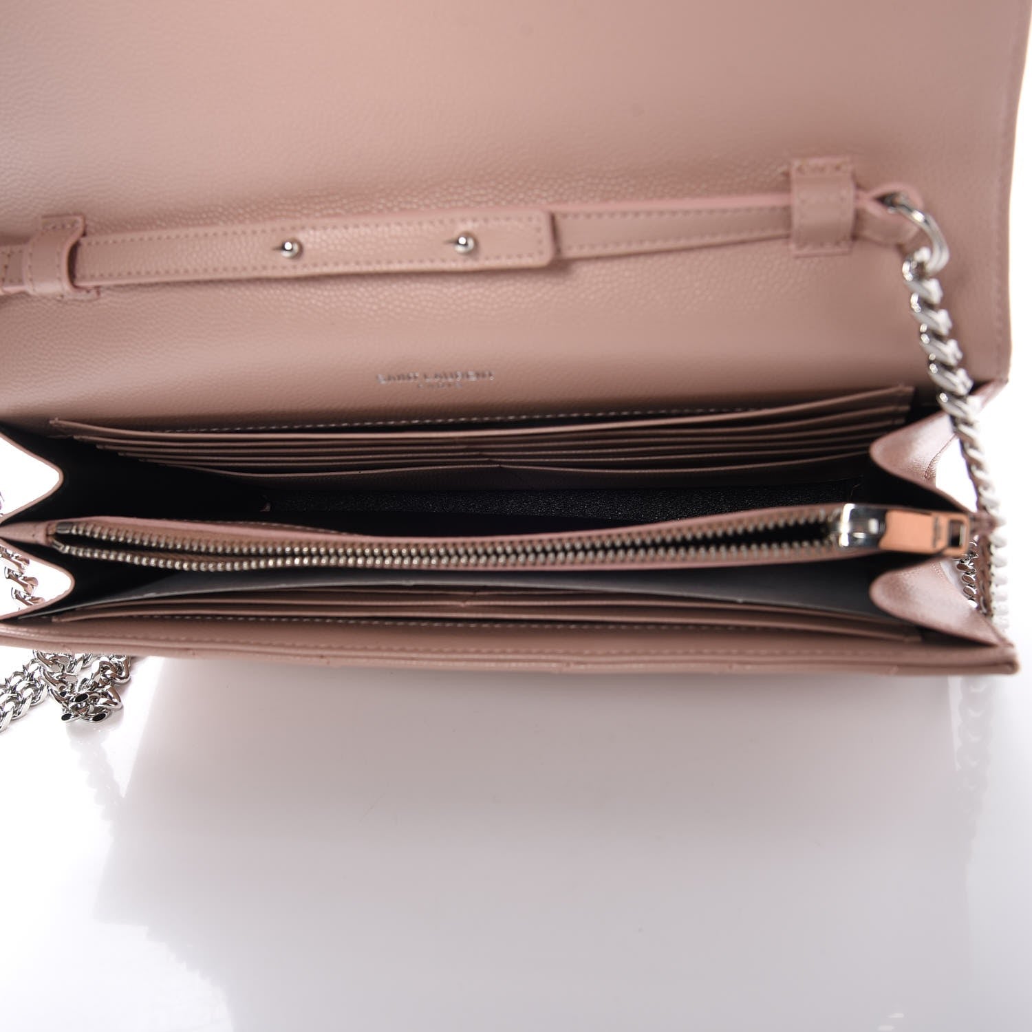 Saint Laurent Grain De Poudre Matelasse Chevron Monogram Chain Wallet Pale Pink 5 of 7