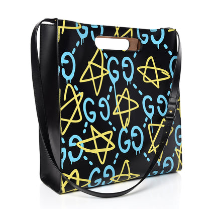 Gucci Calfskin GucciGhost Medium XL Tote Black New Acquamarine 3 of 8