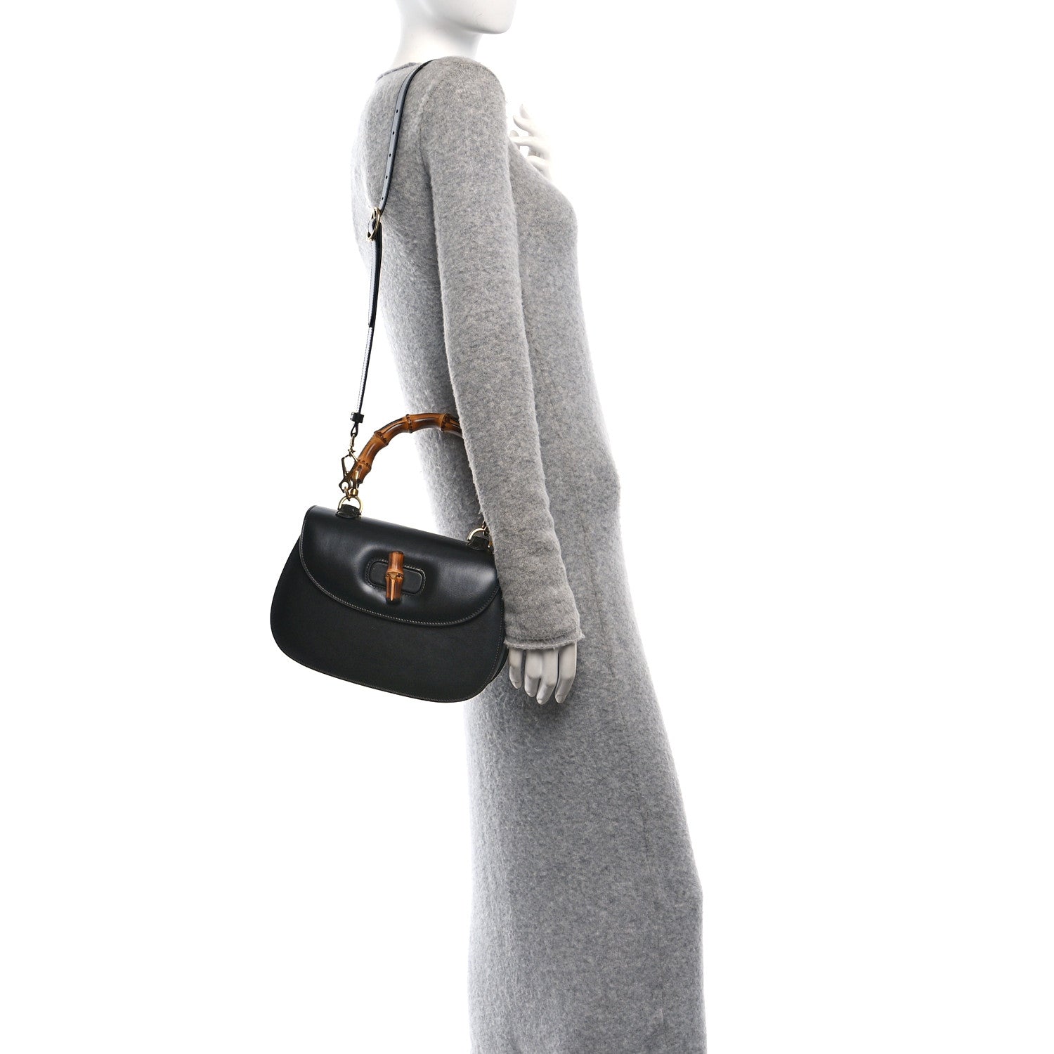 Gucci Boarded Dyana Lux Calfskin Web Medium Bamboo 1947 Top Handle Bag Black 2 of 9