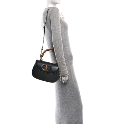 Gucci Boarded Dyana Lux Calfskin Web Medium Bamboo 1947 Top Handle Bag Black 2 of 9