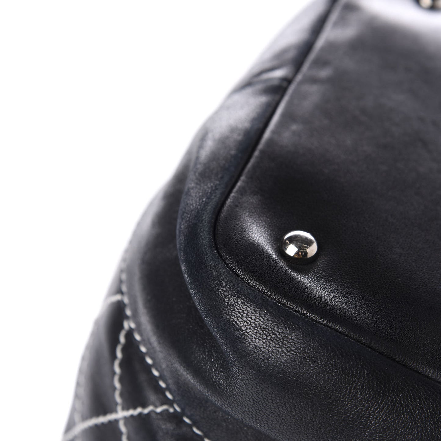 Lambskin Contrast Stitch Large Drawstring Tote Black