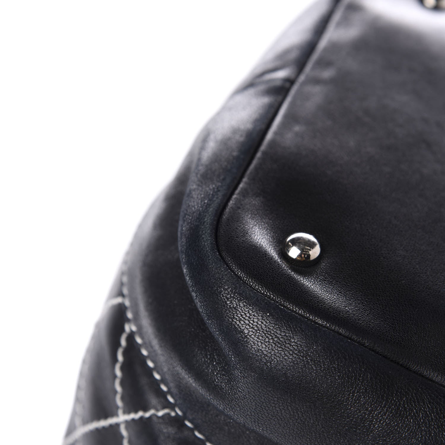Chanel Lambskin Contrast Stitch Large Drawstring Tote Black 9 of 18