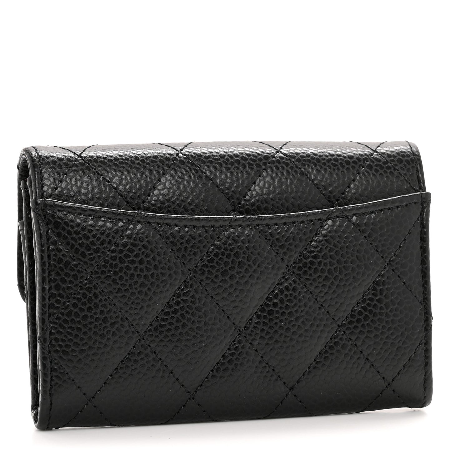 Caviar Quilted Flap Card Holder Wallet Black