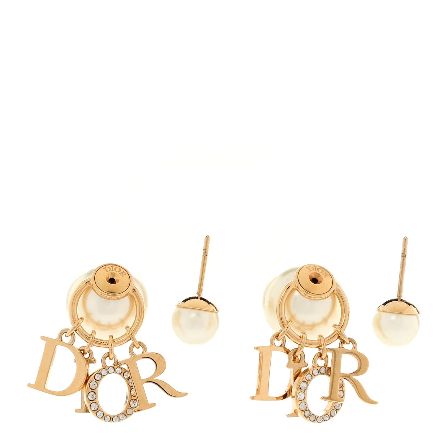 Pearl Crystal Tribal Logo Charms Earrings Gold