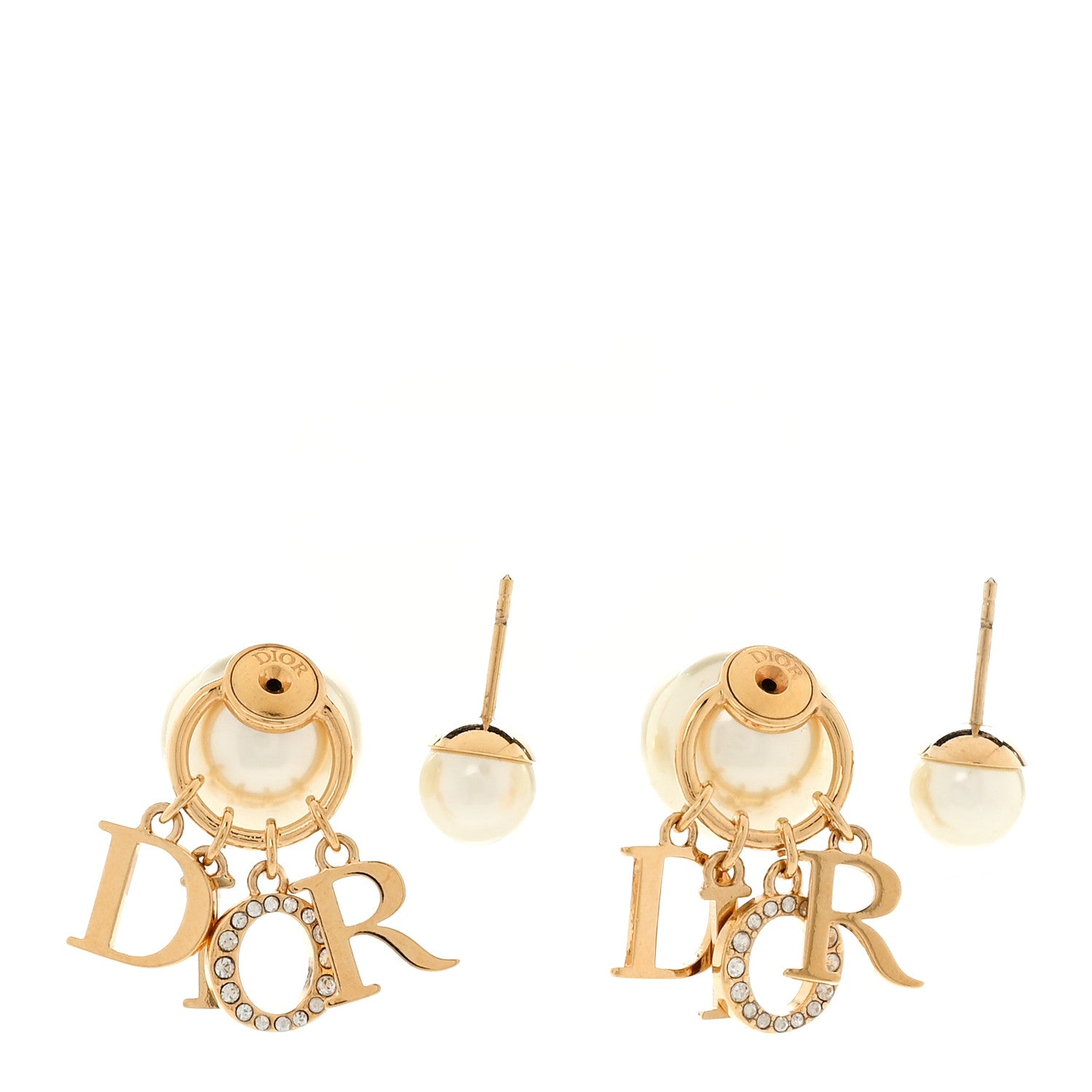Christian Dior Pearl Crystal Tribal Logo Charms Earrings Gold 3 of 4