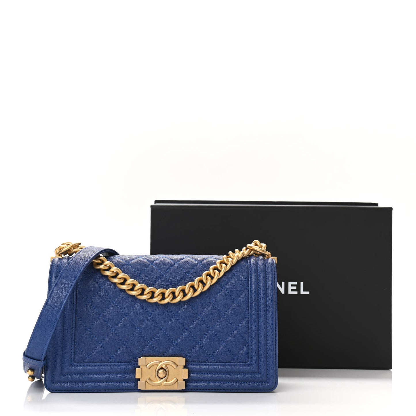 Caviar Quilted Medium Boy Flap Blue