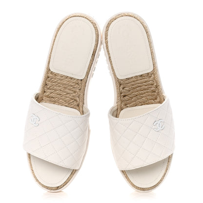 Chanel Lambskin Quilted CC Espadrille Slip On Sandals 39 White 5 of 13