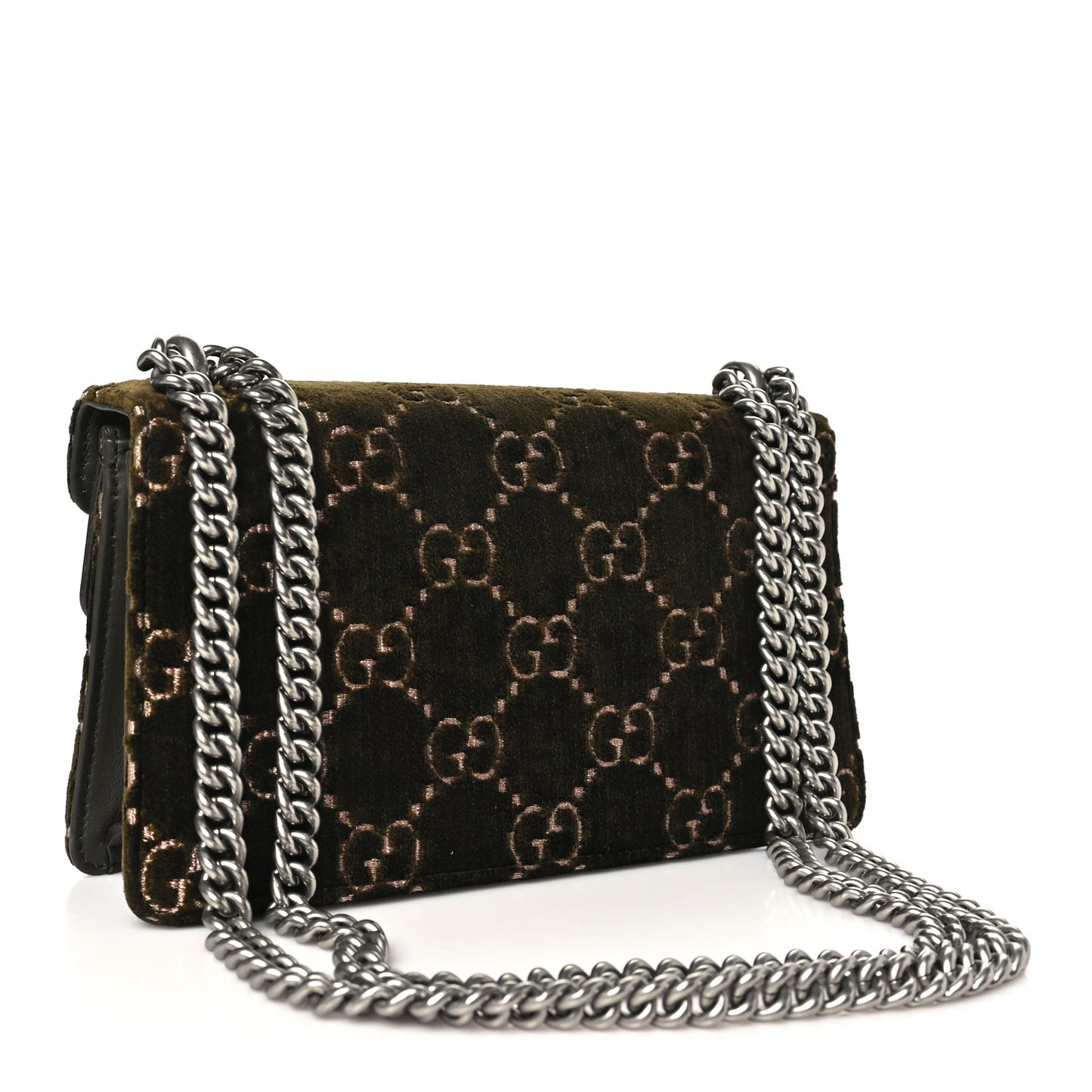 Velvet Moon Calfskin Crystal GG Monogram Small Dionysus Shoulder Bag Dark Olive Rose Gold