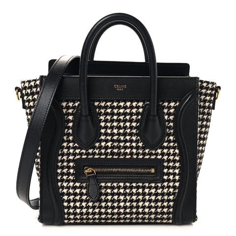 Smooth Calfskin Houndstooth Nano Luggage White Black