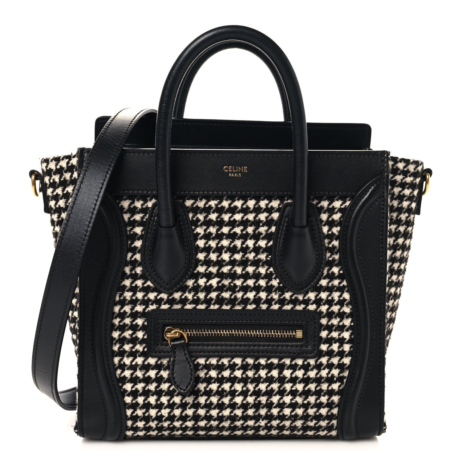 Celine Smooth Calfskin Houndstooth Nano Luggage White Black 1 of 11