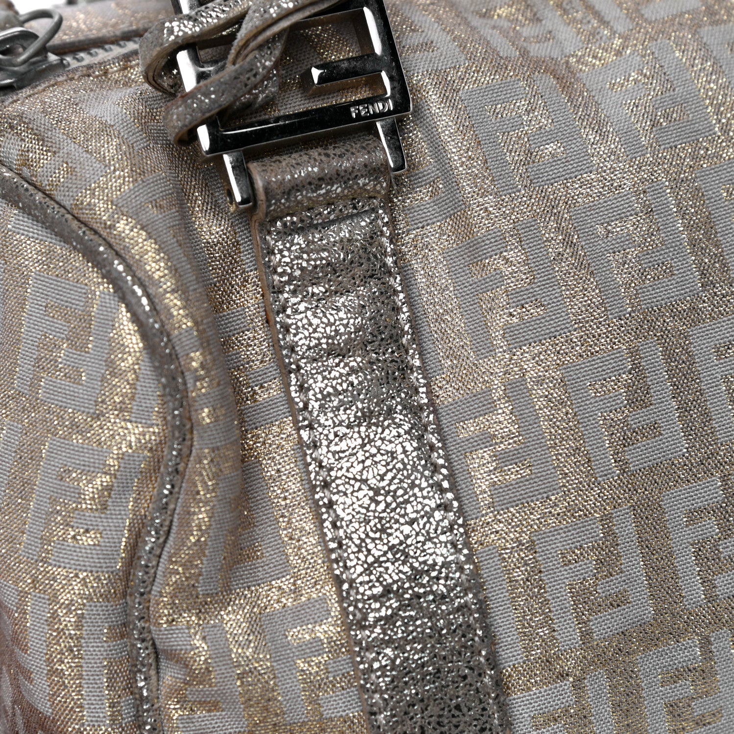 Fendi Metallic Jacquard Zucchino Mini Forever Boston Gold Silver 34 of 41
