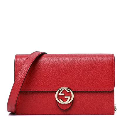 Gucci Dollar Calfskin Interlocking G Chain Wallet Red 1 of 5