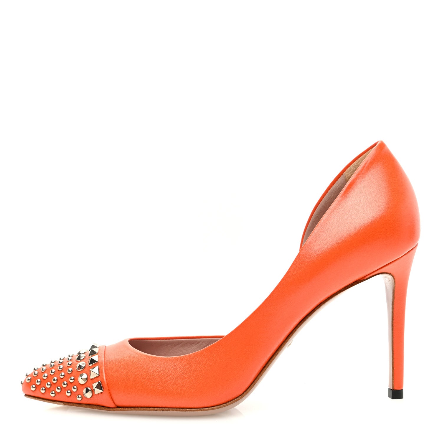 Gucci Calfskin Studded Cap Toe D'Orsay Pumps 37.5 Orange 1 of 7