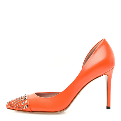 Gucci Calfskin Studded Cap Toe D'Orsay Pumps 37.5 Orange 1 of 7