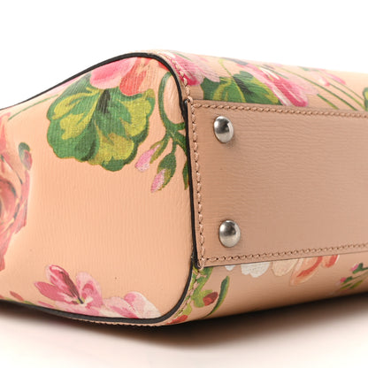 Gucci Shangai Calfskin Blooms Print Mini Bamboo Shopper Tote Pink Apricot Multicolor 9 of 10