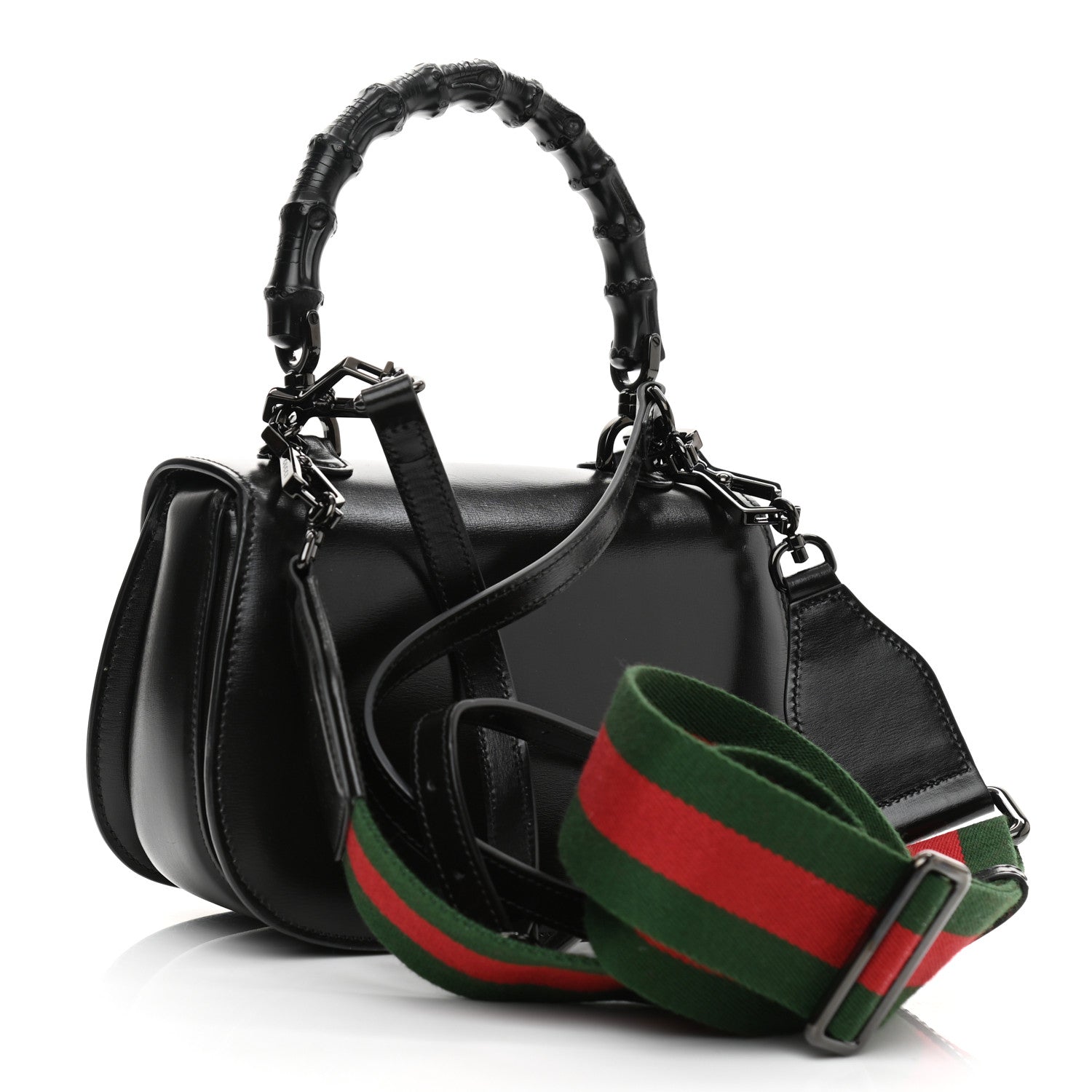 Gucci Boarded Dyana Lux Calfskin Web Monochrome Small Bamboo 1947 Top Handle Bag Black 4 of 8