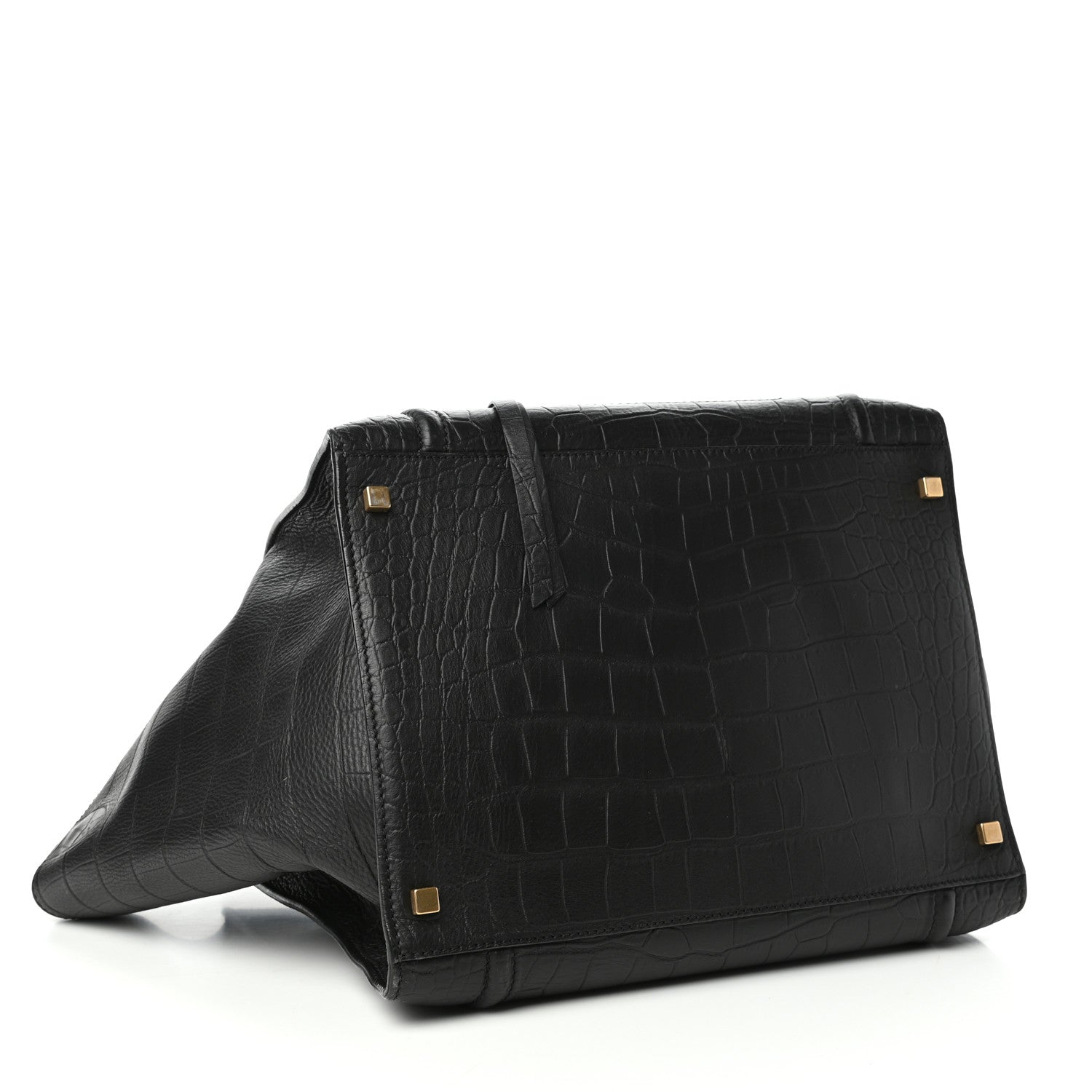 Celine Crocodile Embossed Calfskin Medium Phantom Luggage Black 4 of 8
