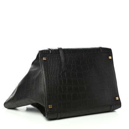 Celine Crocodile Embossed Calfskin Medium Phantom Luggage Black 4 of 8