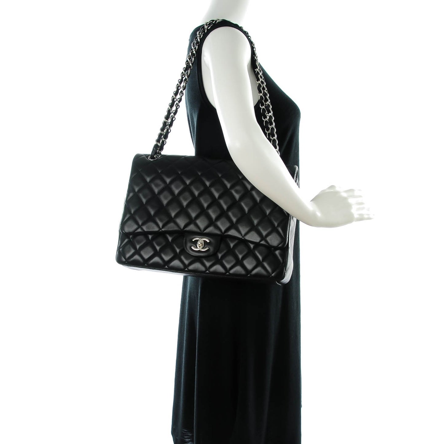 Lambskin Quilted Maxi Single Flap Black