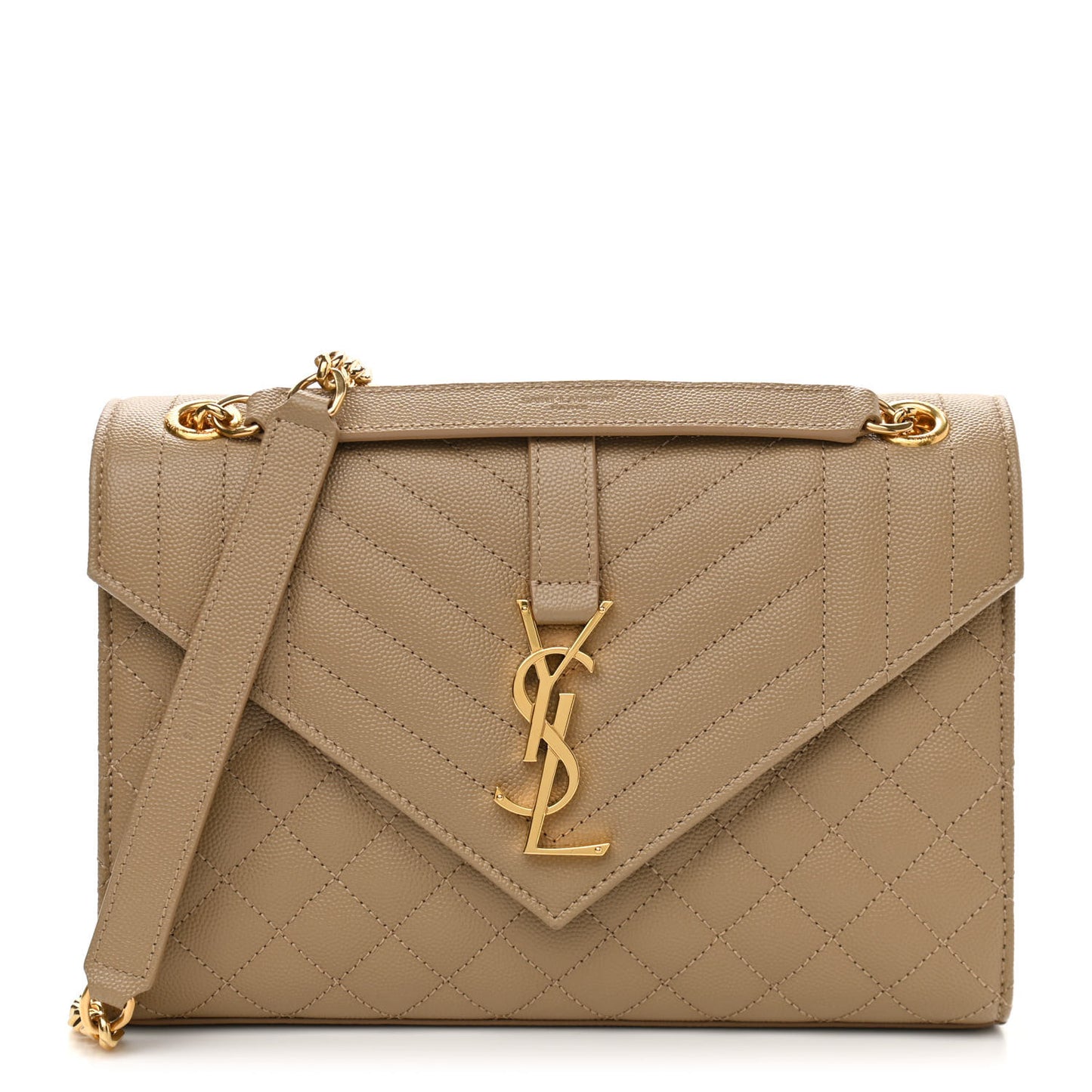 Grain De Poudre Textured Mixed Matelasse Medium Triquilt Monogram Satchel Dark Latte