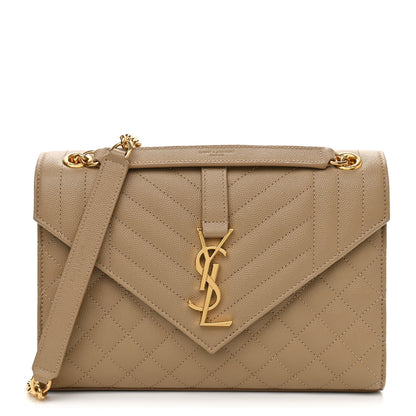 Saint Laurent Grain De Poudre Textured Mixed Matelasse Medium Triquilt Monogram Satchel Dark Latte 1 of 11