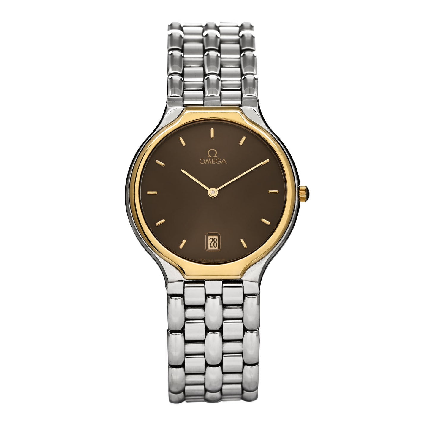 Stainless Steel 18K Yellow Gold 32mm De Ville Prestige Quartz Watch Brown 396.1016