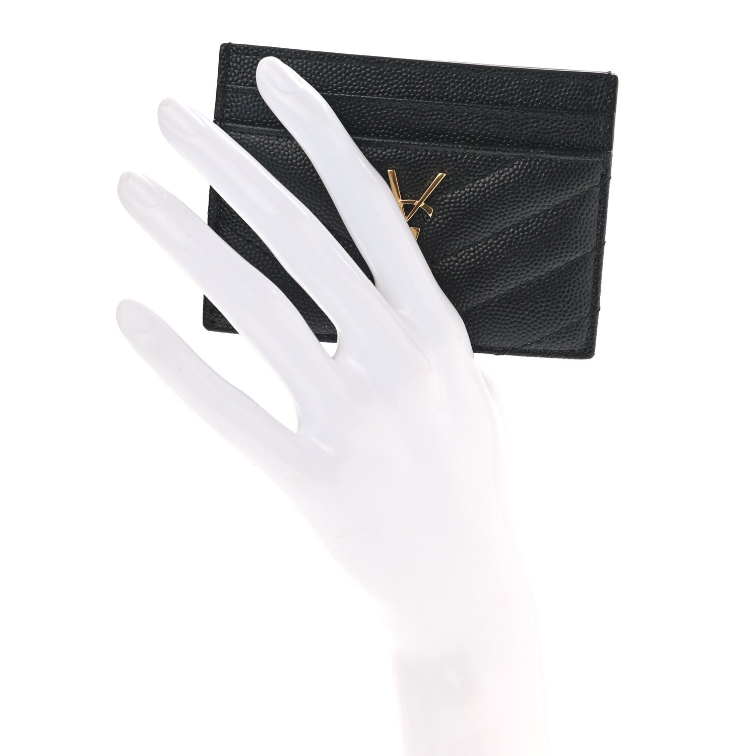 Saint Laurent Grain De Poudre Matelasse Chevron Monogram Credit Card Case Black 2 of 8