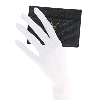 Saint Laurent Grain De Poudre Matelasse Chevron Monogram Credit Card Case Black 2 of 8