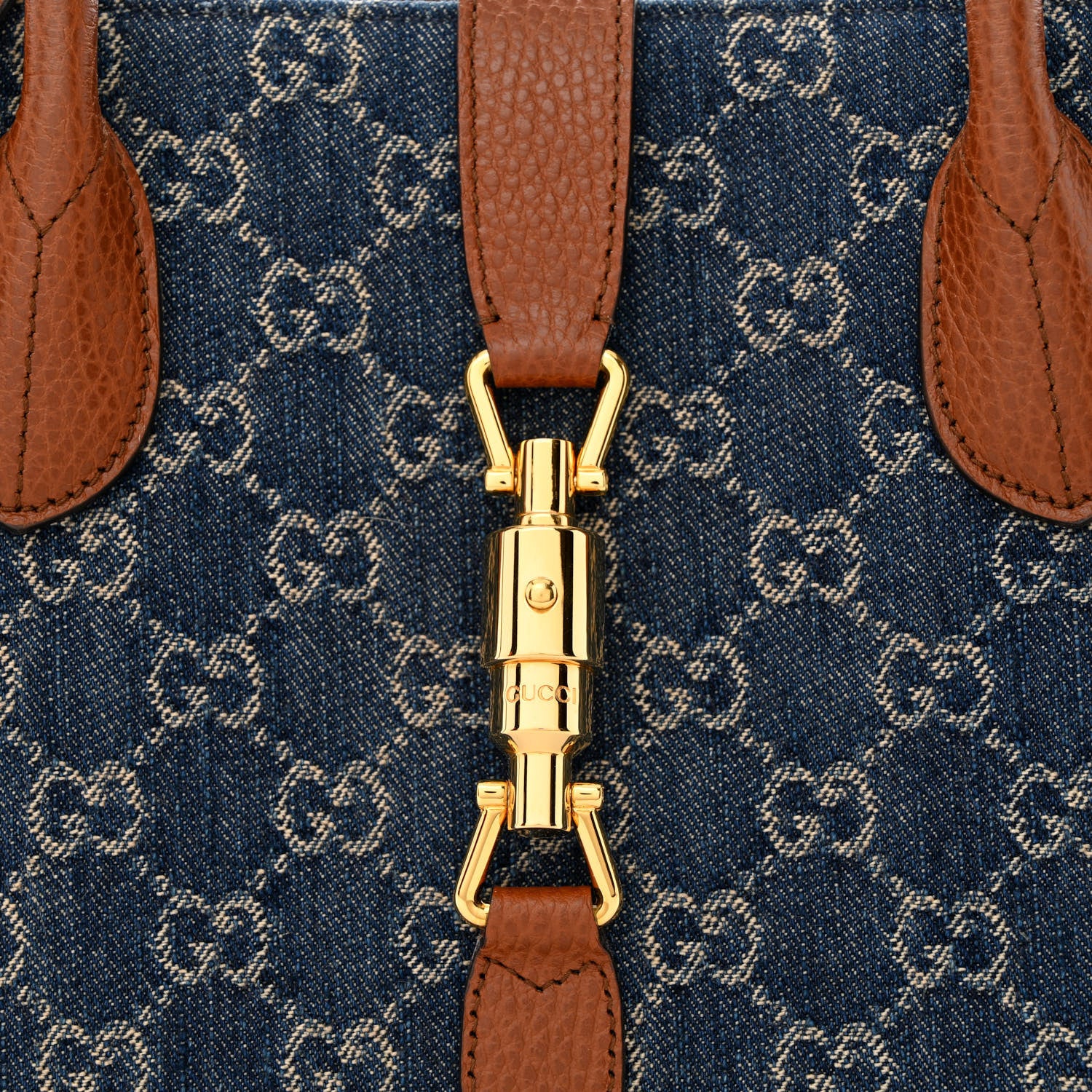 Gucci New Denim GG Monogram Dollar Calfskin Medium Jackie 1961 Tote Blue Tea Cuir Epilog 8 of 10