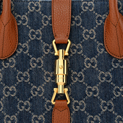 Gucci New Denim GG Monogram Dollar Calfskin Medium Jackie 1961 Tote Blue Tea Cuir Epilog 8 of 10