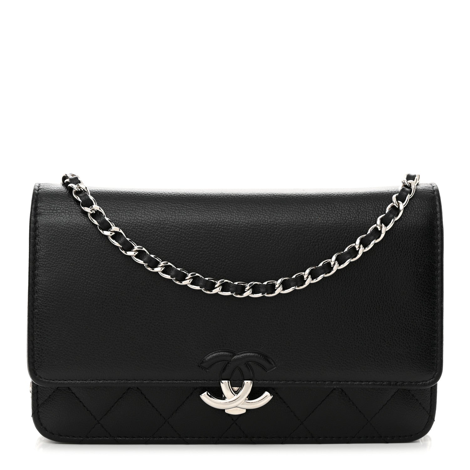 Chanel Grained Calfskin Quilted CC Box Wallet On Chain WOC Black 1 of 13