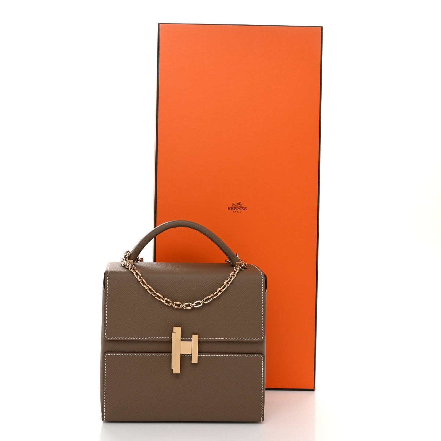 Epsom Cinhetic Boxy Top Handle Bag Etoupe