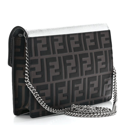 Fendi Vitello Soft Catalan Mirror F is Fendi Bi-Color FF 1974 Embossed Medium Envelope Wallet On Chain Maya Black Argento 3 of 12