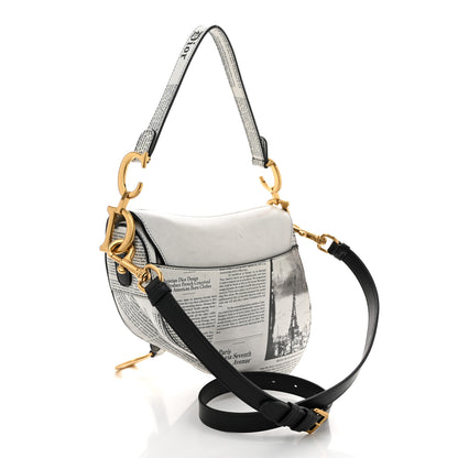 Christian Dior Calfskin Newspaper Printed Saddle Bag With Strap Black White 3 of 10