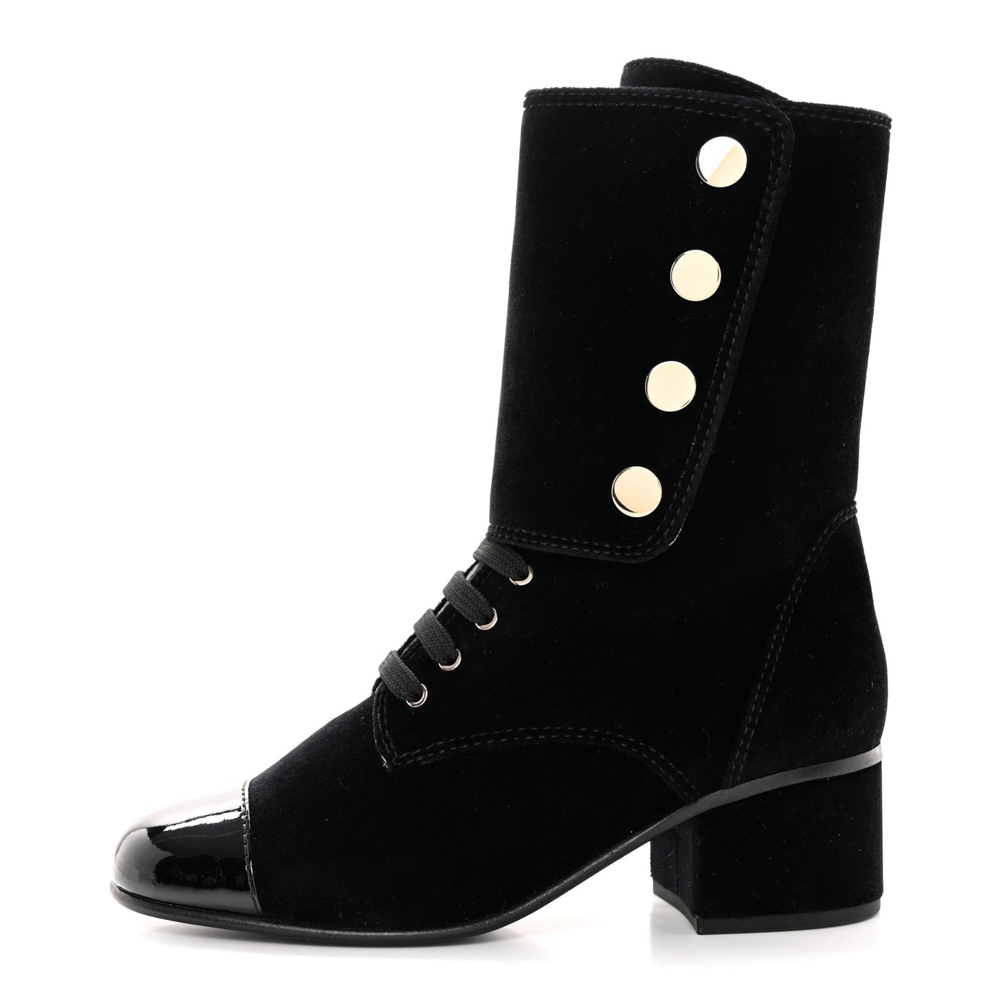 Suede Patent Calfskin Cap Toe Womens CC Boots 38 Black