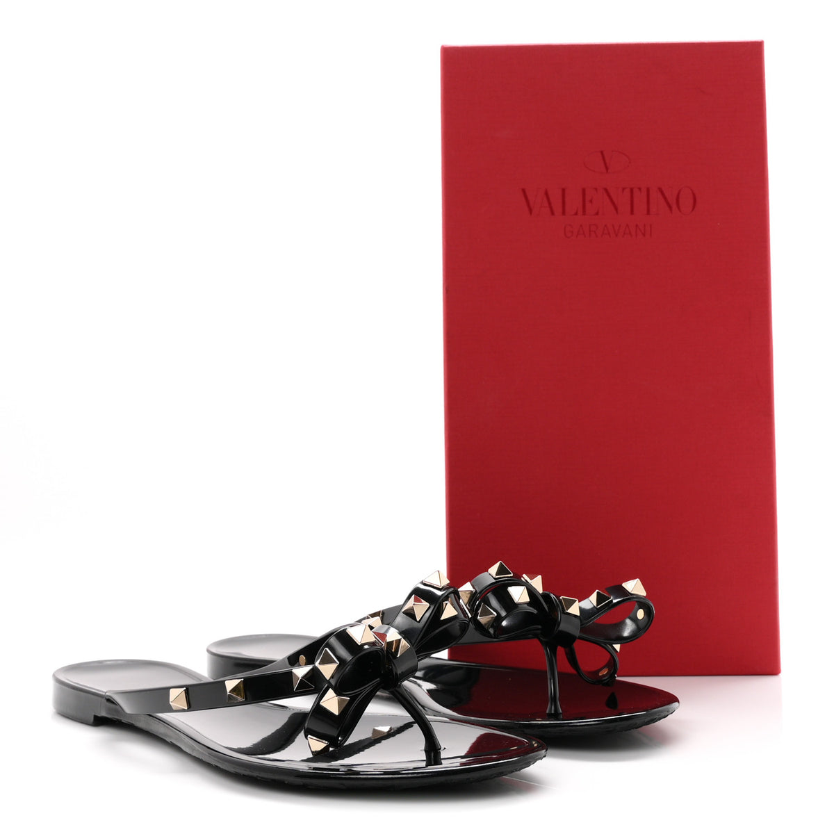 PVC Jelly Rockstud Bow Thong Sandals 40 Black