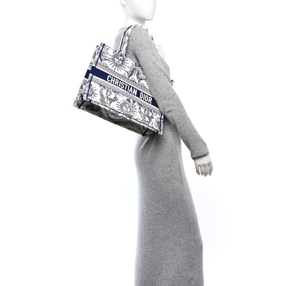 Christian Dior Canvas Embroidered Medium Toile de Jouy Soleil Book Tote Blue Multicolor 2 of 10